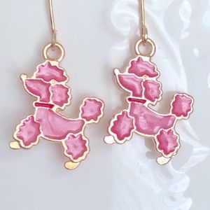 New Poodle Puppy Dog Dangling Enamel Charm Earrings Rose Pink Pastel Unique Gift